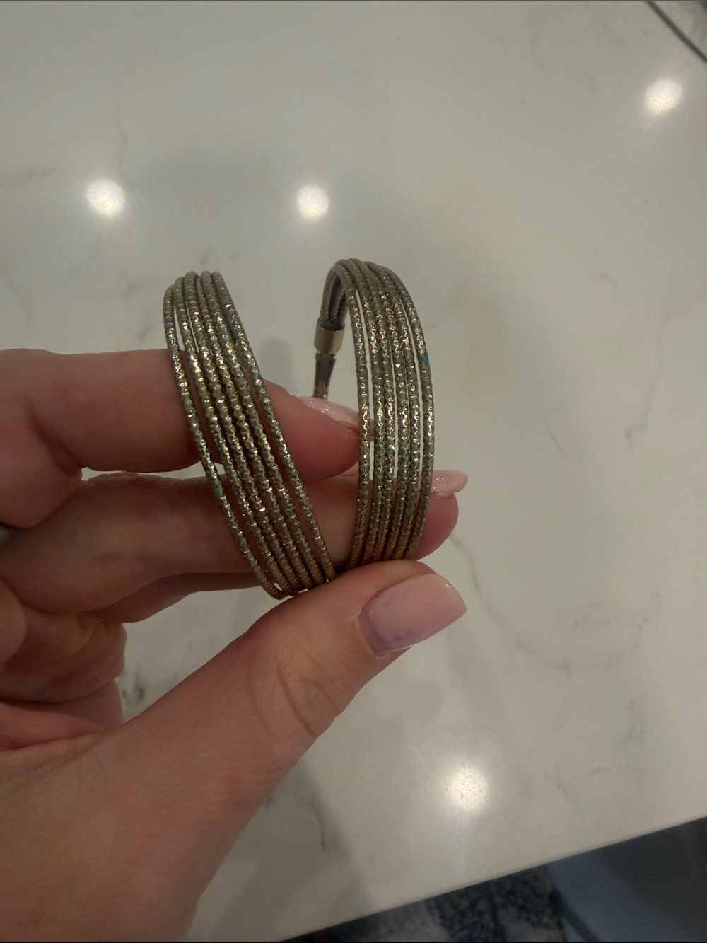 Gold-Tone Textured Multi-Band Hoop Earrings